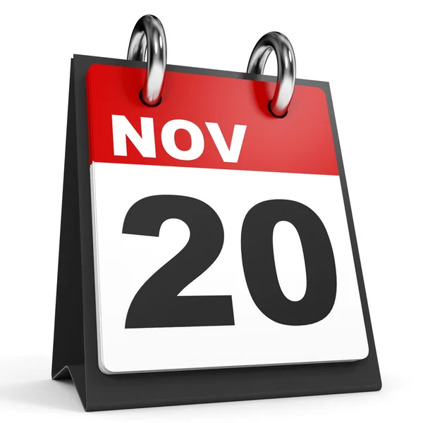 20 de noviembre. Calendario sobre fondo blanco . — Foto de Stock