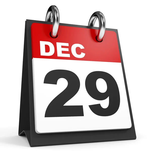 29 Δεκεμβρίου. Ημερολόγιο σε λευκό φόντο. — Φωτογραφία Αρχείου