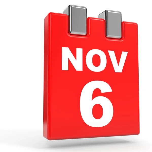 6 listopada. Kalendarz na białym tle. — Zdjęcie stockowe