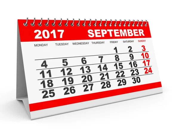 Calendario Septiembre 2017 sobre fondo blanco . —  Fotos de Stock