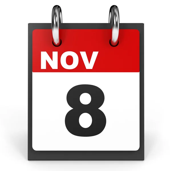 8 novembre. Calendario su sfondo bianco . — Foto Stock