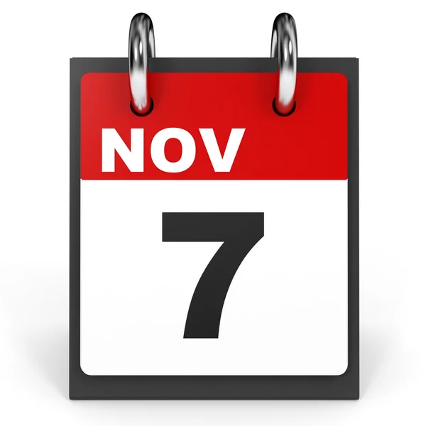 7 novembre. Calendario su sfondo bianco . — Foto Stock