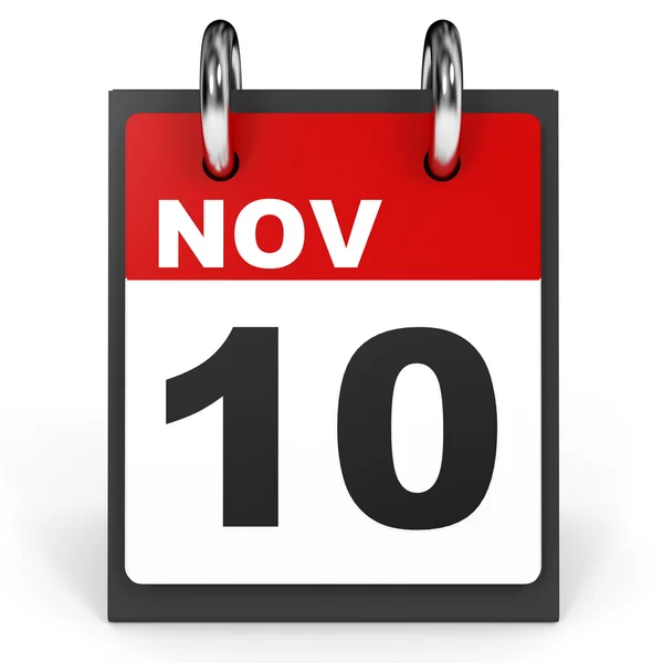 10 de Novembro. Calendário sobre fundo branco . — Fotografia de Stock