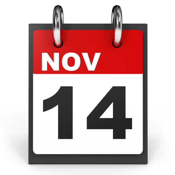 14 novembre. Calendario su sfondo bianco . — Foto Stock