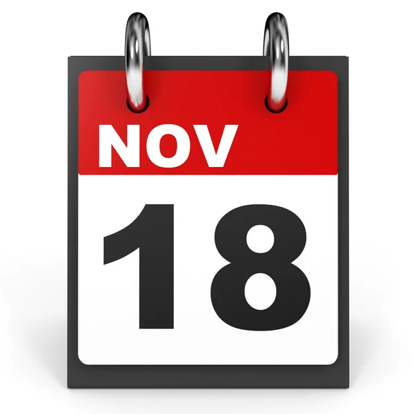 18 novembre. Calendario su sfondo bianco . — Foto Stock