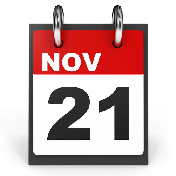 21 de noviembre. Calendario sobre fondo blanco . — Foto de Stock