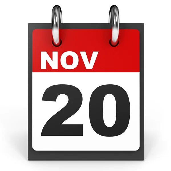 20 listopada. Kalendarz na białym tle. — Zdjęcie stockowe