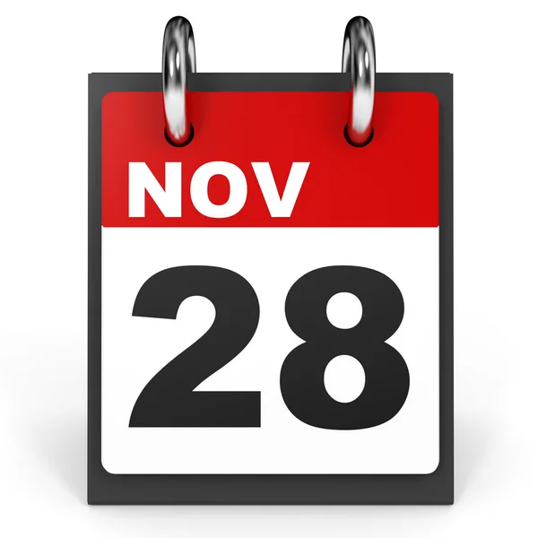 28 novembre. Calendario su sfondo bianco . — Foto Stock