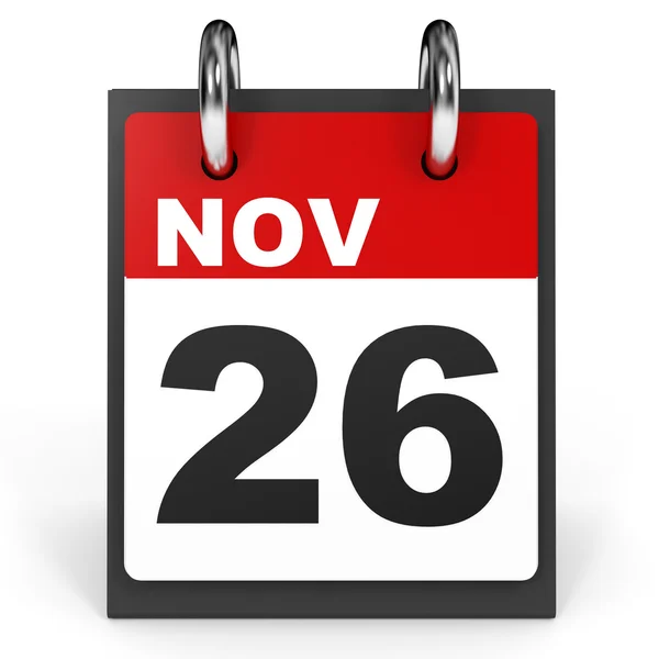 26 de noviembre. Calendario sobre fondo blanco . — Foto de Stock