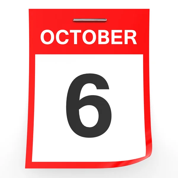 6 oktober. Kalender på vit bakgrund. — Stockfoto