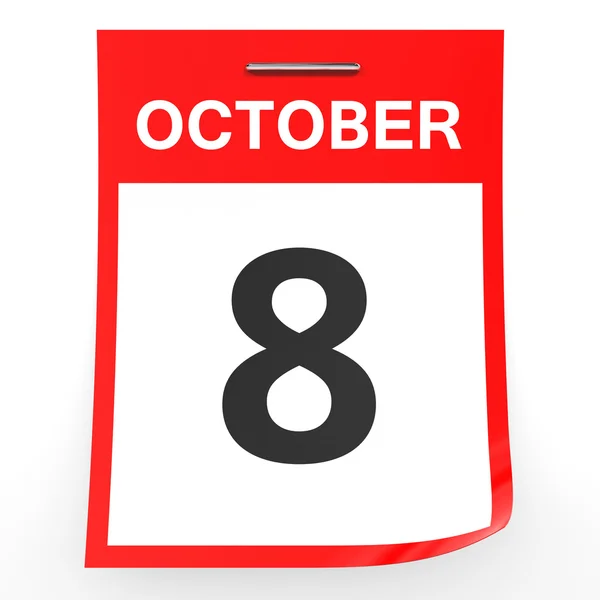 Den 8 oktober. Kalender på vit bakgrund. — Stockfoto
