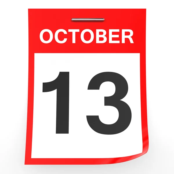 13 de octubre. Calendario sobre fondo blanco . —  Fotos de Stock