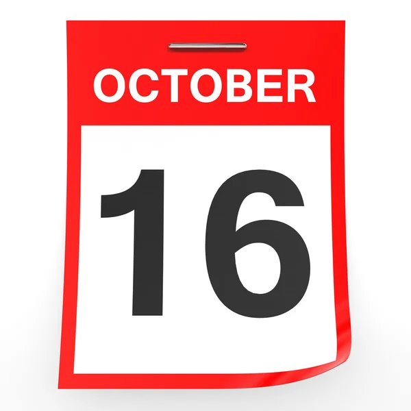 16 de octubre. Calendario sobre fondo blanco . — Foto de Stock