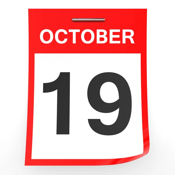 19 ottobre. Calendario su sfondo bianco . — Foto Stock