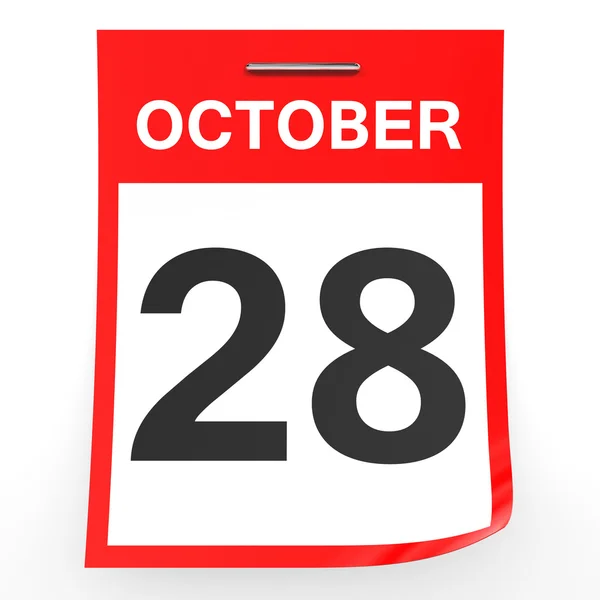 28. Oktober Kalender auf weißem Hintergrund. — Stockfoto