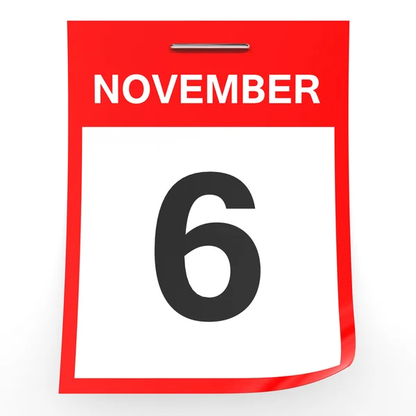 6 de noviembre. Calendario sobre fondo blanco . — Foto de Stock