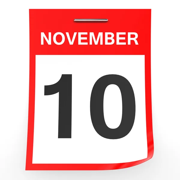 10 de noviembre. Calendario sobre fondo blanco . — Foto de Stock