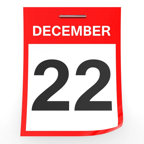 22 de diciembre. Calendario sobre fondo blanco . — Foto de Stock