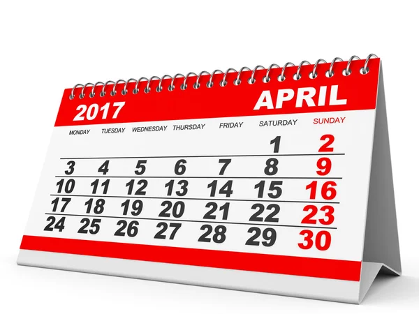 Calendar April 2017 on white background. — Stock Photo, Image