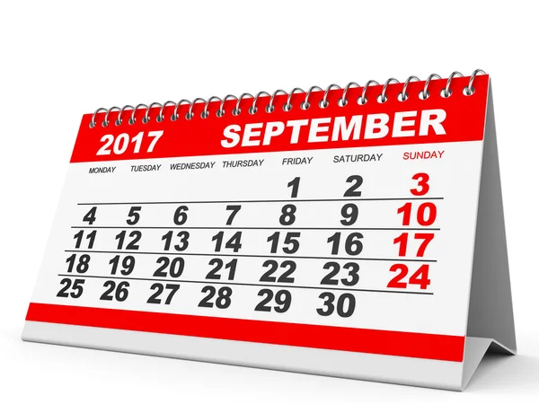 Календар Вересень 2017 на білому тлі . — стокове фото
