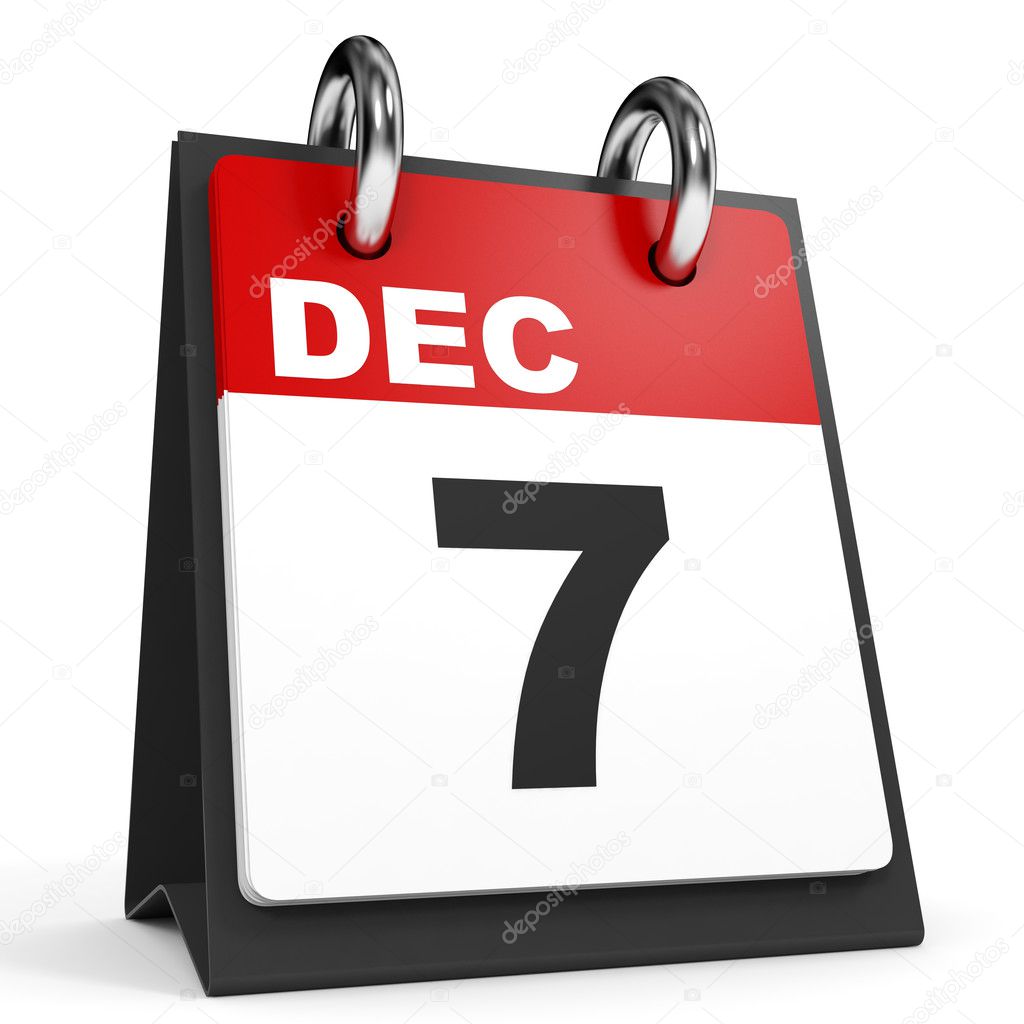 December 7. Calendar on white background.