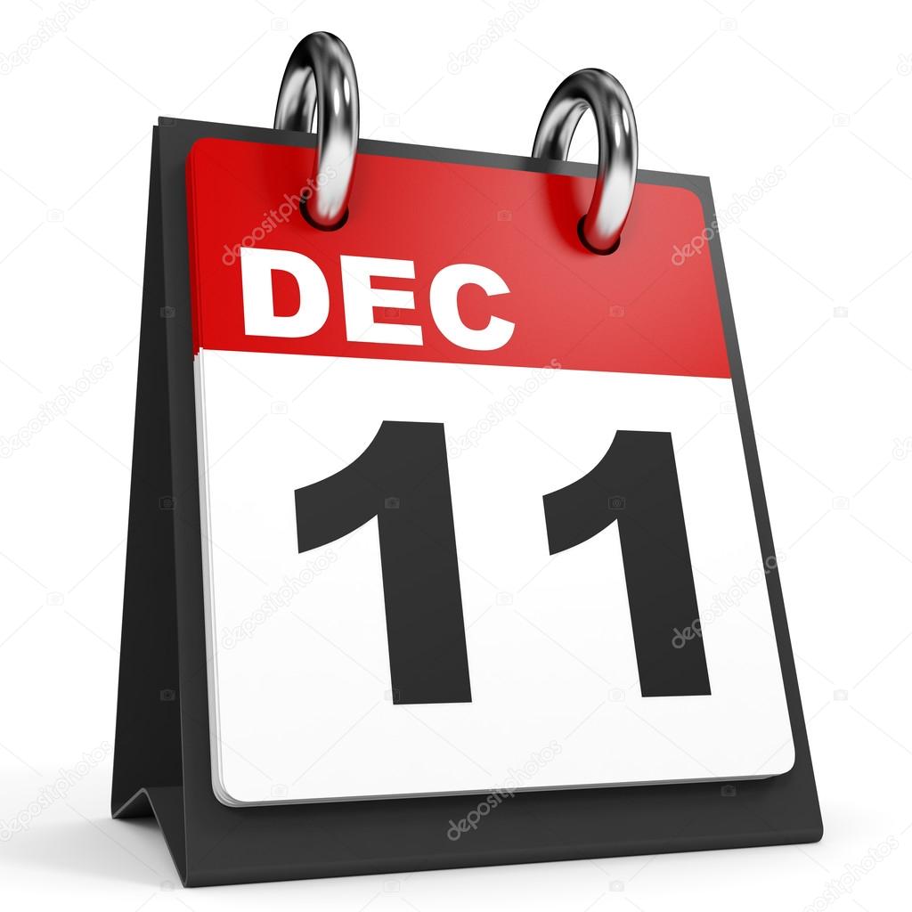 December 11. Calendar on white background.
