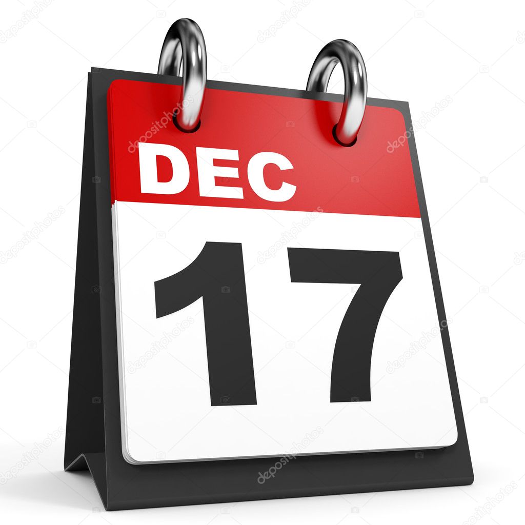 December 17. Calendar on white background.