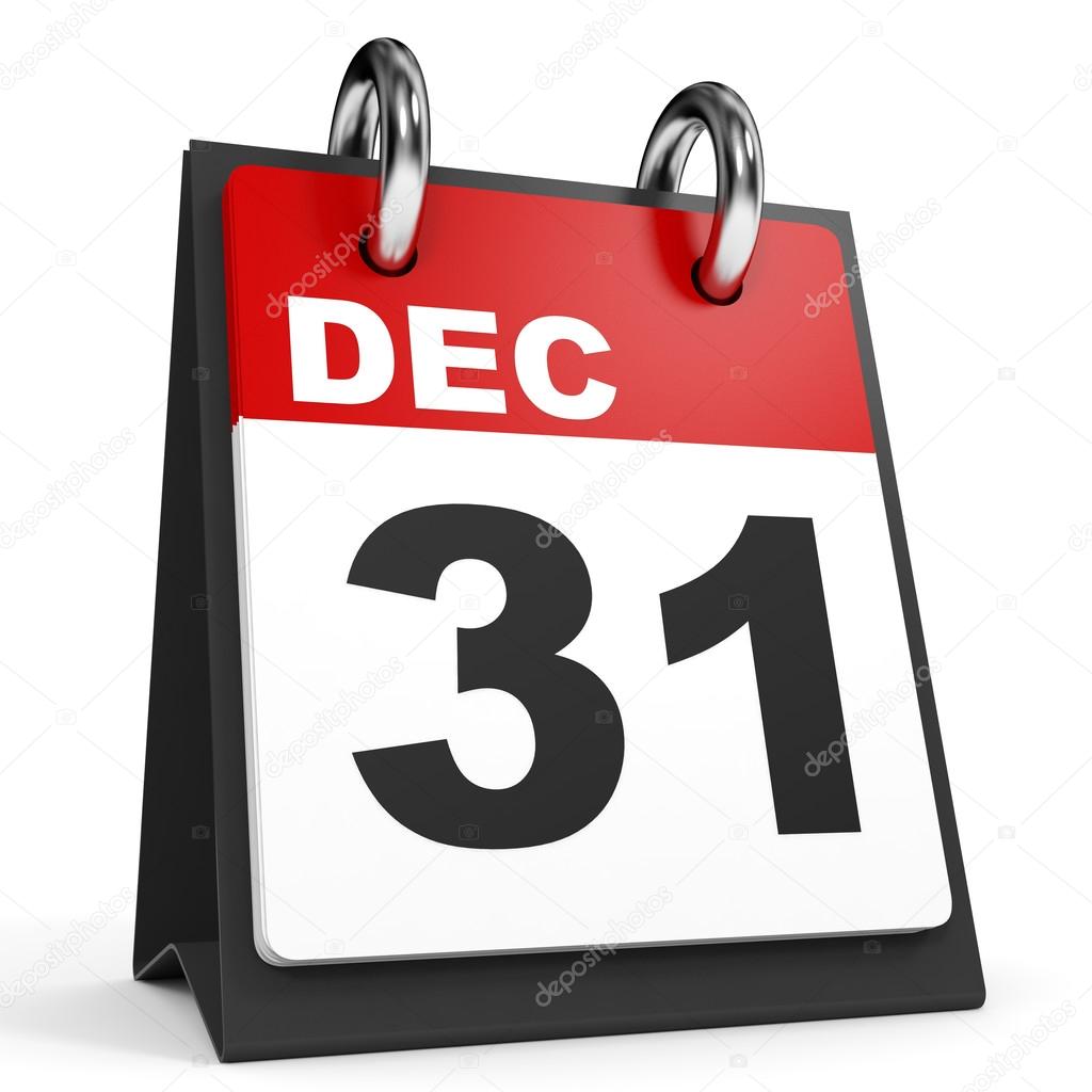 December 31. Calendar on white background.