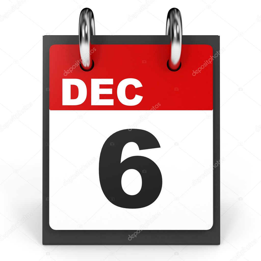 December 6. Calendar on white background.