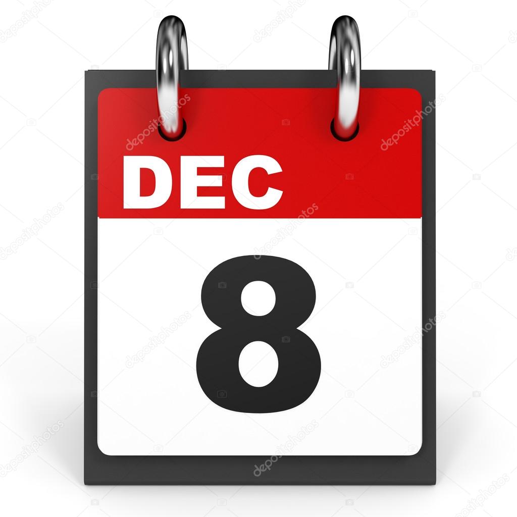 December 8. Calendar on white background.