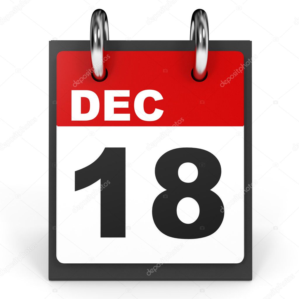 December 18. Calendar on white background.