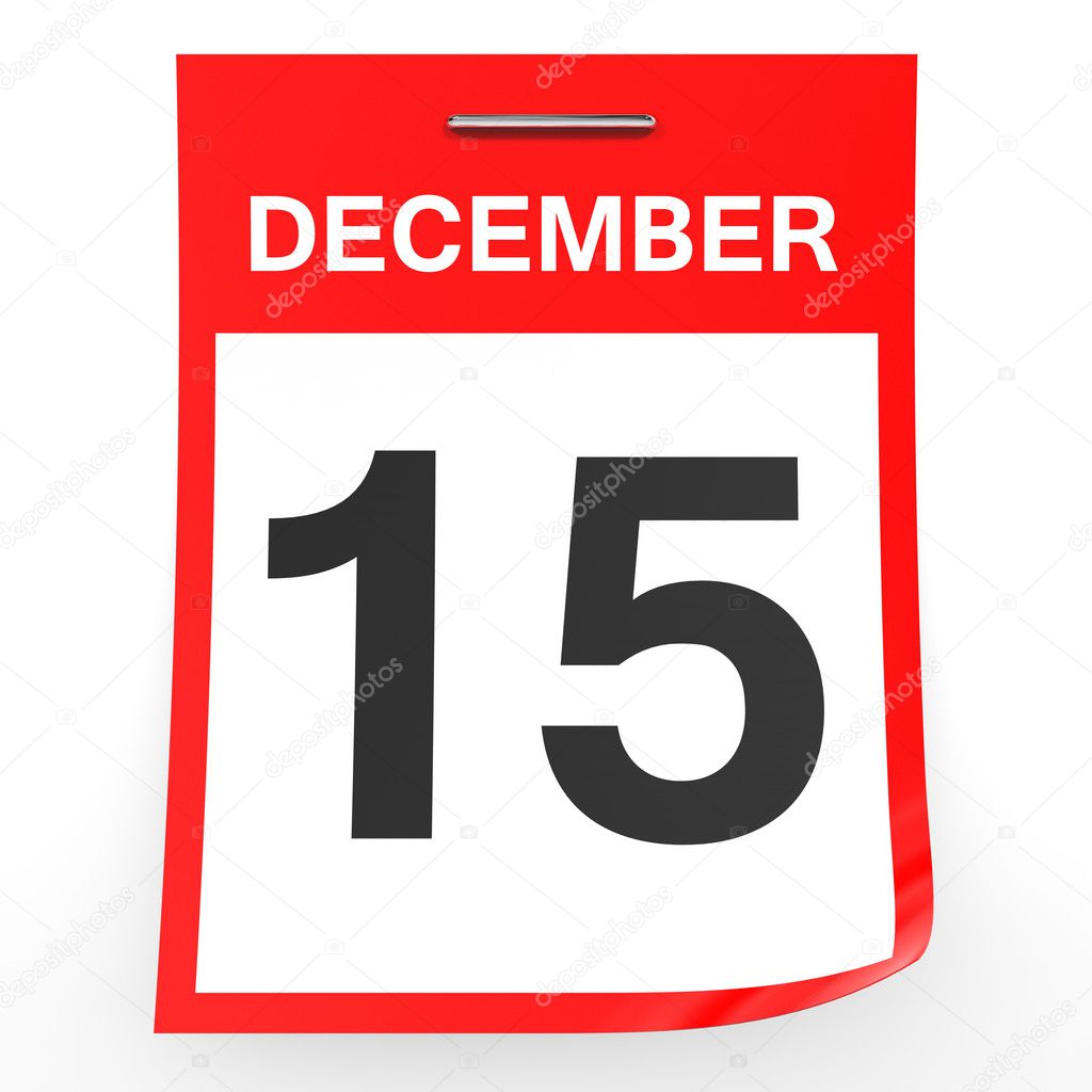 December 15. Calendar on white background.