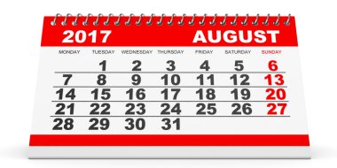 Beyaz arka plan üzerinde Ağustos 2017 takvimi.