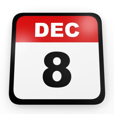 8 Aralık. Beyaz arka plan üzerinde takvim.
