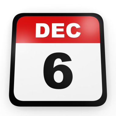6 Aralık. Beyaz arka plan üzerinde takvim.