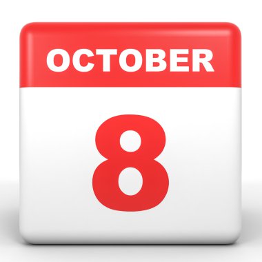 8 Ekim. Beyaz arka plan üzerinde takvim.