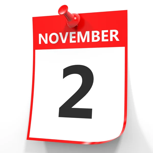 2 listopada. Kalendarz na białym tle. — Zdjęcie stockowe