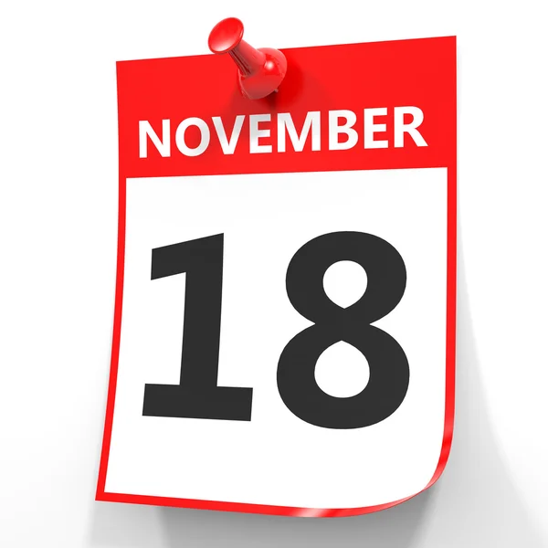 18 listopada. Kalendarz na białym tle. — Zdjęcie stockowe