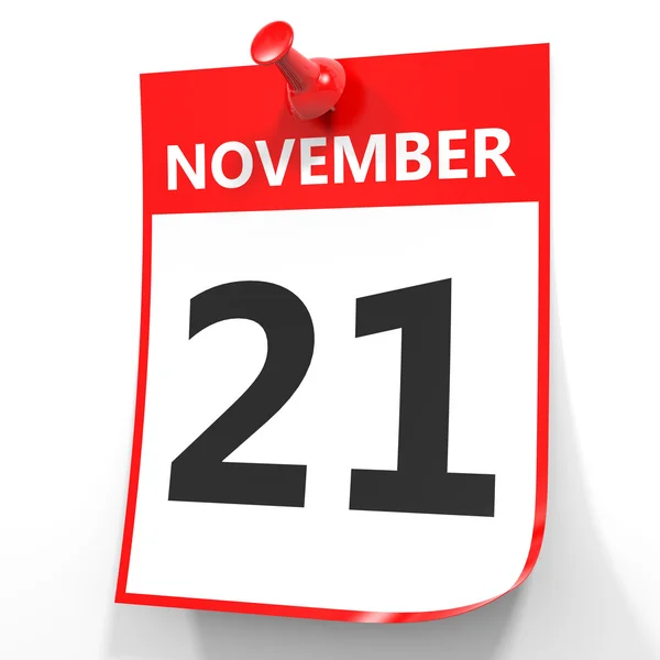 21 de noviembre. Calendario sobre fondo blanco . — Foto de Stock