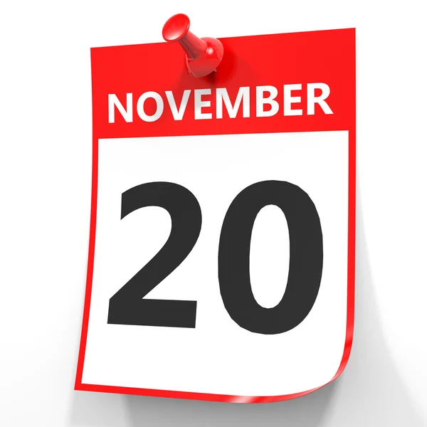 20. November Kalender auf weißem Hintergrund. — Stockfoto