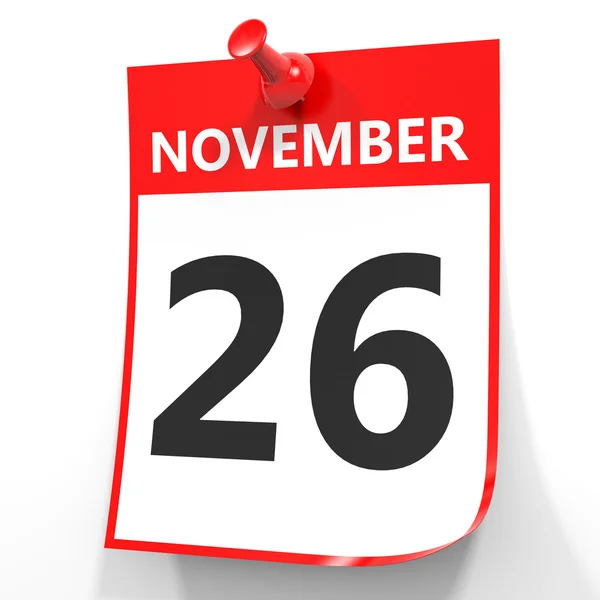 26 de noviembre. Calendario sobre fondo blanco . — Foto de Stock
