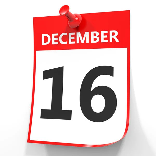 16 de diciembre. Calendario sobre fondo blanco . — Foto de Stock