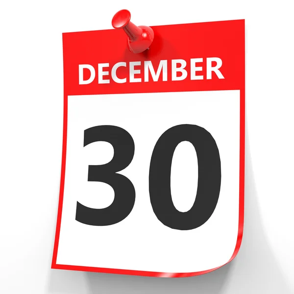 30 grudnia. Kalendarz na białym tle. — Zdjęcie stockowe