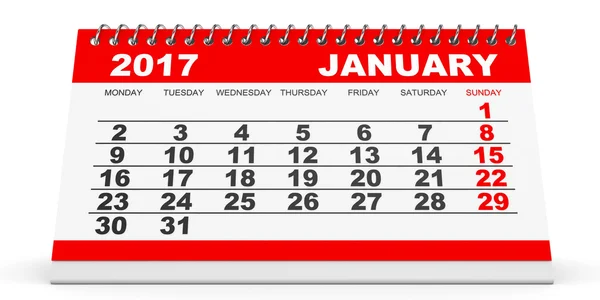 Calendario Enero 2017 sobre fondo blanco . — Foto de Stock