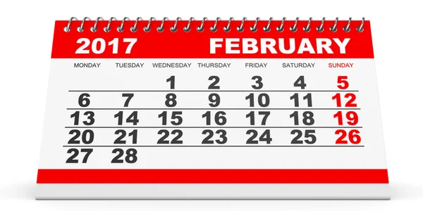 Calendario Febrero 2017 sobre fondo blanco . — Foto de Stock