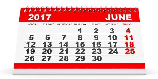 Kalender Juni 2017 auf weißem Hintergrund. — Stockfoto