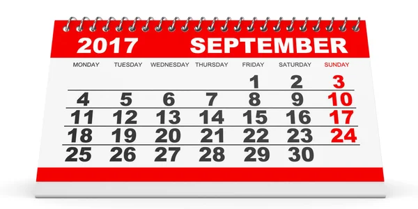 Calendario Septiembre 2017 sobre fondo blanco . —  Fotos de Stock