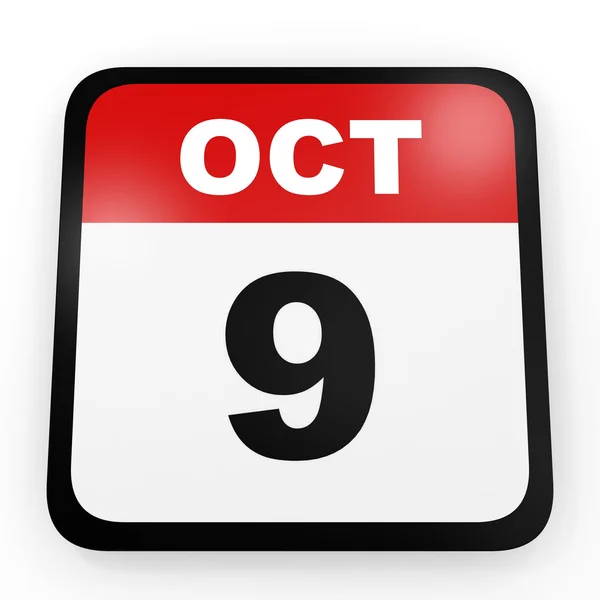 9 жовтня. Календар на білому тлі . — стокове фото