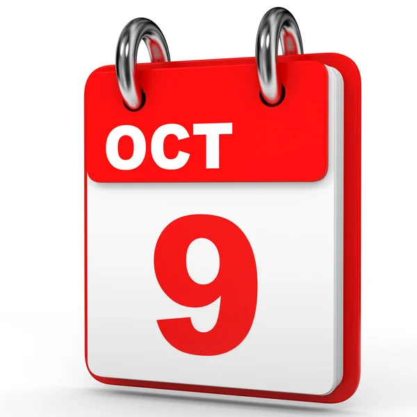 9 ottobre. Calendario su sfondo bianco . — Foto Stock