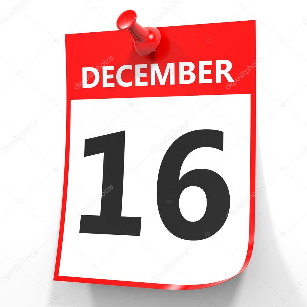 December 16. Calendar on white background.